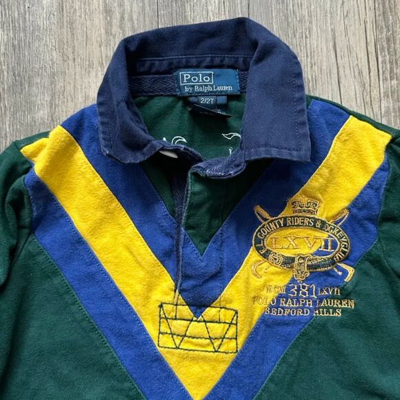 Vintage Polo Ralph Lauren Country Riders Jockey Club Rugby Shirt Size 2 Kids - Picture 2 of 5